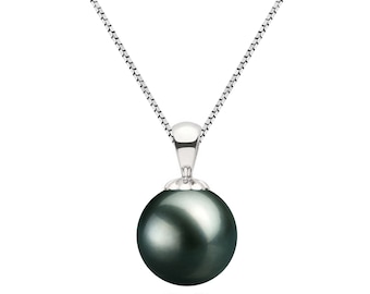 Collana con ciondolo in perle nere di Tahiti AAA in argento sterling da 16&quot; o 18&quot; con ciondolo multicolore in perle nere di Tahiti per donna