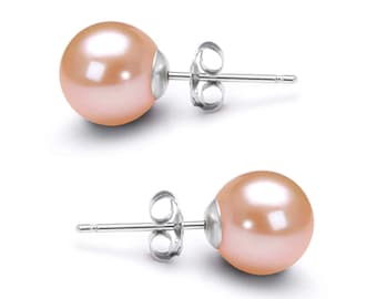 Orecchini a bottone con perle d'acqua dolce AAAA da 5 mm a 10 mm, montature in argento 925, orecchini da donna - set di orecchini a bottone con perle rosa giapponesi