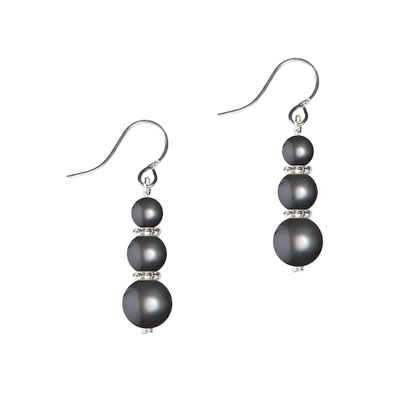 AAAA Triple Japanese Freshwater Pearl Dangle Earring Sterling