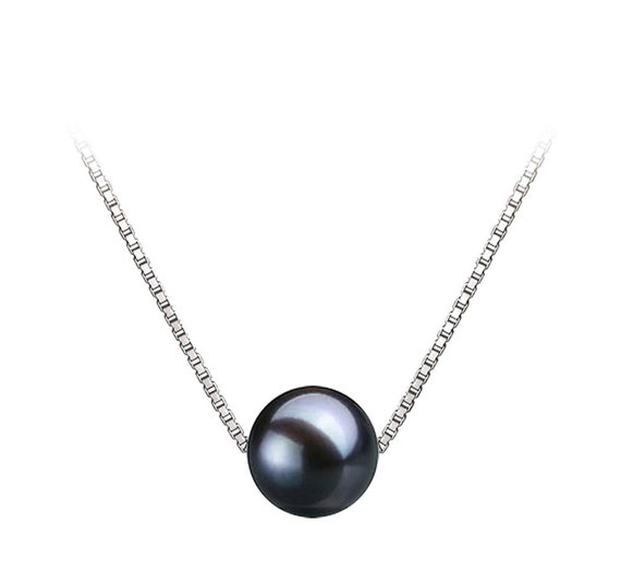 6 10mm AAAA Black Akoya Pearl Pendant Necklace 16 18 Silver Chain