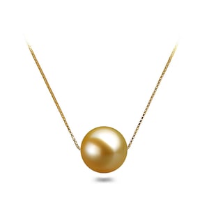 8.5-12.5mm South Sea Gold Floating Shell Pearl Pendant Necklace 16&quot; or 18&quot; with 925 Sterling Silver Chain Necklace Pendant for Women