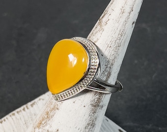 Anillo de ámbar natural 925 Ajuste de plata de ley Tamaño de anillo ajustable con cómoda banda superpuesta Anillo de ámbar báltico único en su tipo