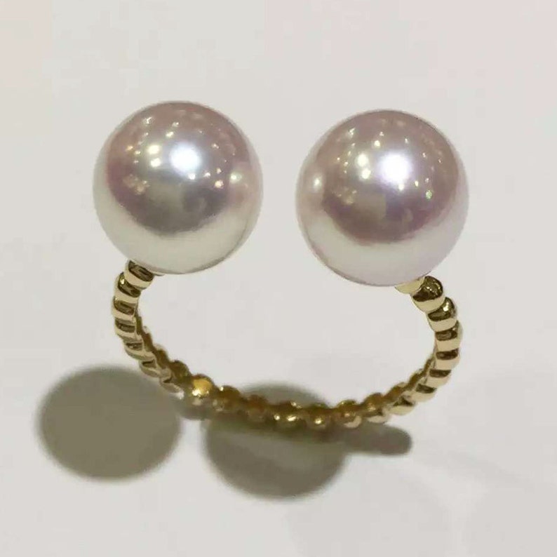 Holiday Gift Engagement Ring Japanese Akoya Pearl Ring in 14K Solid Gold Ring Setting White Akoya Pearl Custom Made Wedding Jewelry