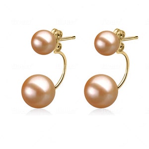 Double Freshwater Pearl Earring Studs 925 Silver Earrings for Women Great Gift for Holiday Season - Japanese Pink Pearl Stud Earrings Set