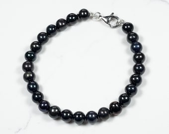 Black Freshwater Pearl Bracelet for Women 6-9mm Freshwater Black Pearl Beaded Bracelets Handmade Real Pearl Wedding Gift for Bridesmaid