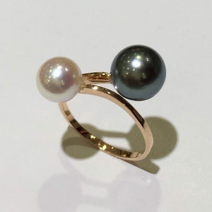 Tahitian and Japanese Akoya Pearl 14K Gold Ring Setting Pearl Wedding Rings - Made to Order