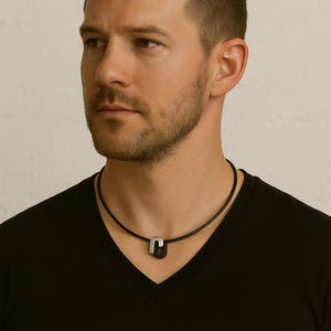 Black Silicone Pendant Necklace for Couple Stainless Steel Pendant Charm