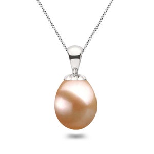 Freshwater pearl pendants 16 or 18 inch sterling silver chain huge pink teardrop pearl necklace pendant for women drop shape pearl jewelry