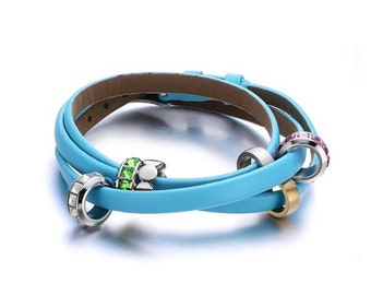 Women's Leather Wrap Bracelet Beaded Crystal Stainless Steel Leather Bracelet for Women