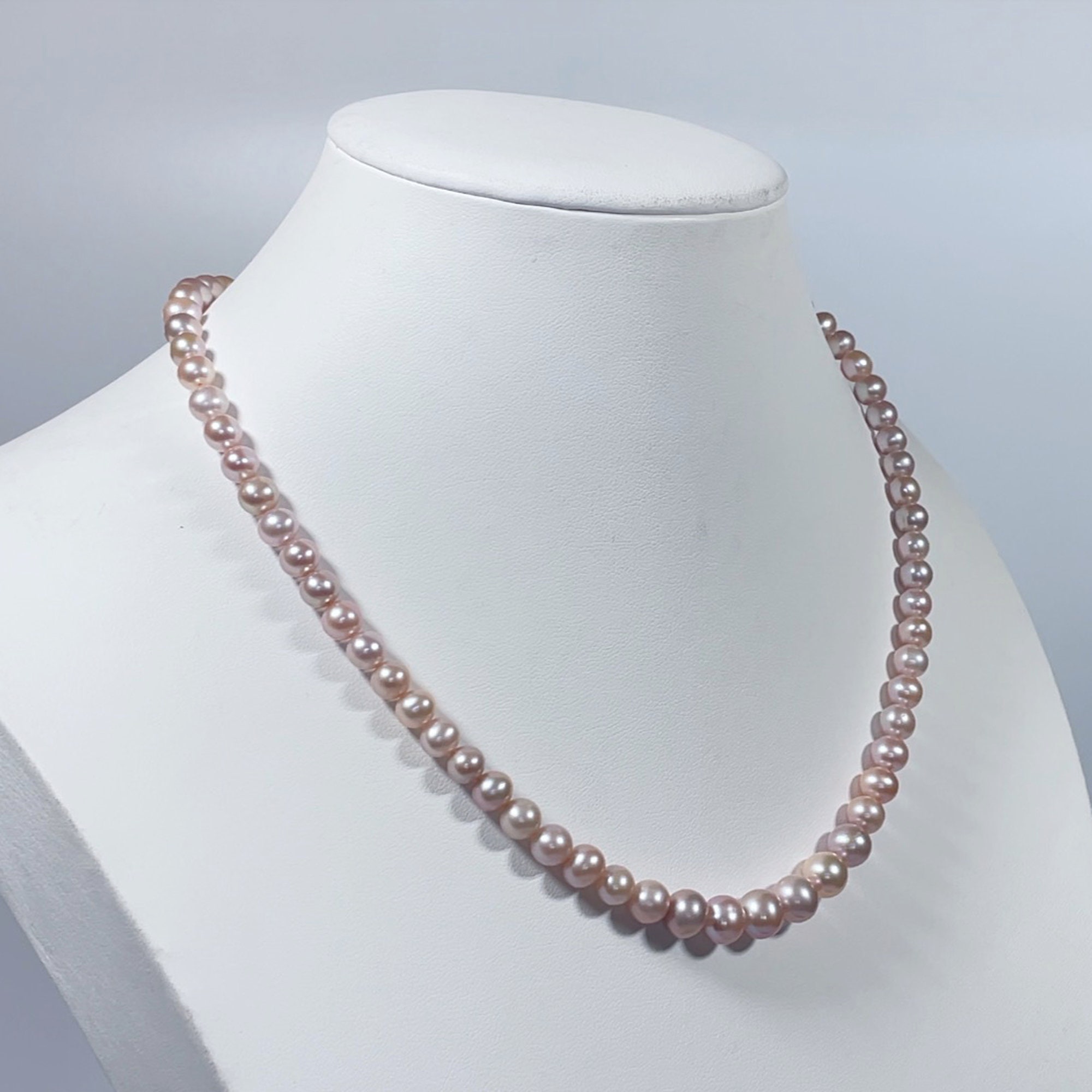 Collana Di Perle D'acqua Dolce Lavanda Biwa, 18 Pollici, Con Fermaglio In Oro Bianco, Gioielli Fatti A Mano