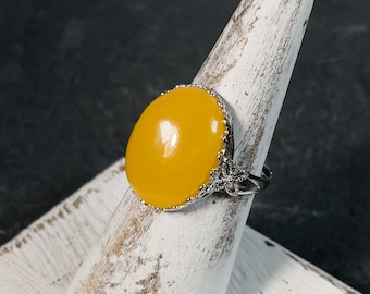 Anillo de ámbar natural 925 Ajuste de plata de ley Tamaño de anillo ajustable con cómoda banda superpuesta Anillo de ámbar báltico único en su tipo