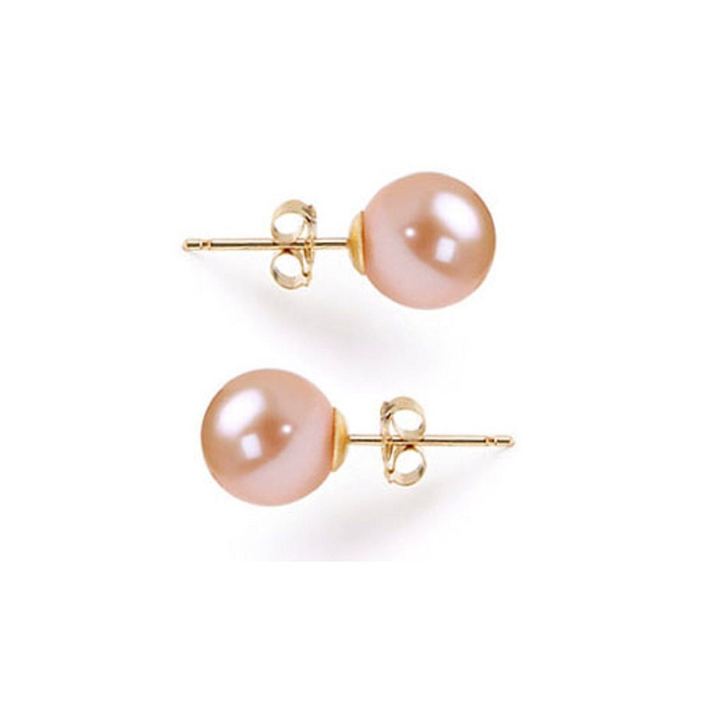 Freshwater Pearl Earrings Studs AAAA 6mm-10mm Japanese Pink | Etsy