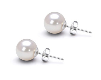 Akoya Pearl Earrings Studs 5mm-10mm 925 Silver Earrings for Women Great Gift for Holiday Season - Japanese White Pearl Stud Earrings Sets