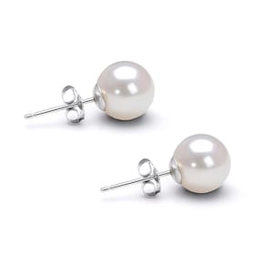 Japanese Akoya pearl earrings stud 5mm-10mm AAAA graded white pearl stud earrings 14k gold or silver settings for women with certification