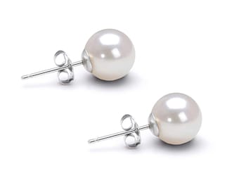 Japanese Akoya Pearl Earrings Studs 5mm-10mm AAAA White Pearl Stud Earrings 14k Gold or Sterling Silver Certificate and Jewelry Gift Box