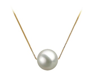 6-10mm AAAA White Akoya Pearl Pendant Necklace 16"/18" Silver Chain Akoya Necklace Pendant Floating Japanese White Pearl Pendant