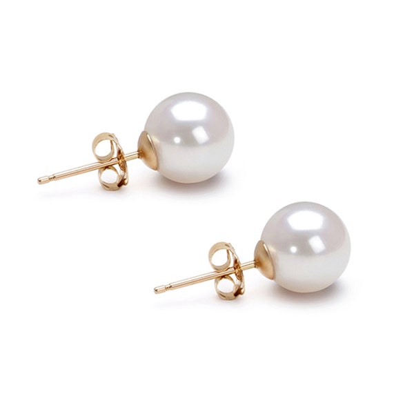 Akoya Pearl Earrings Studs AAAA 5mm-10mm 14K Solid Gold Earrings for Women Japanese White Pearl Stud Earrings Sets with Certification