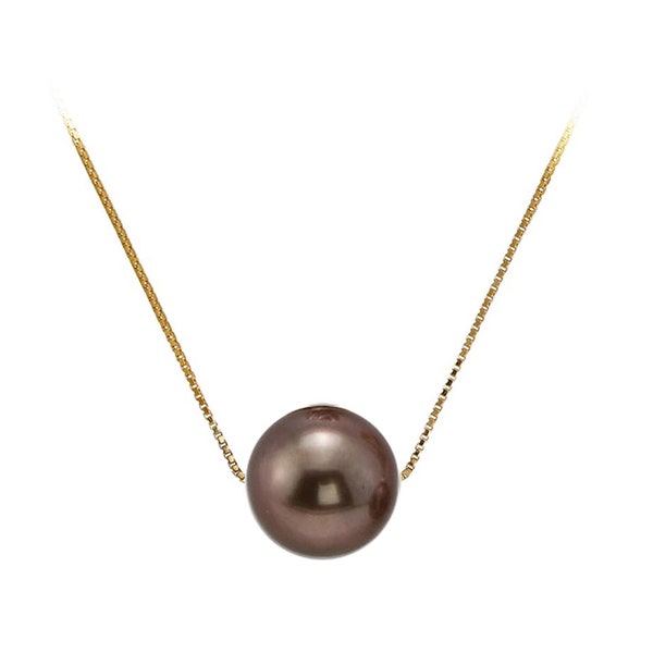 8.5-12.5mm South Sea Chocolate Floating Shell Pearl Pendant Necklace 16" or 18" with 925 Sterling Silver Chain Necklace Pendant for Women