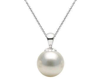 6-10mm AAAA White Akoya Pearl Pendant Necklace 16"/18" Silver Chain Japanese Akoya Pearl Necklace Pendant for Women White Pearl Pendant