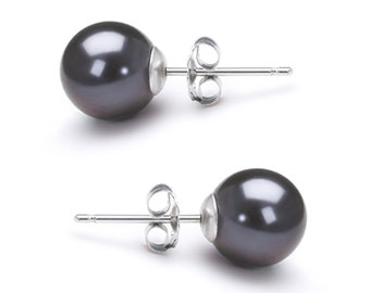 Freshwater Pearl Earring Studs 5mm-10mm Silver Earrings for Women Great Gift for Holiday Season - Japanese Black Pearl Stud Earrings Sets