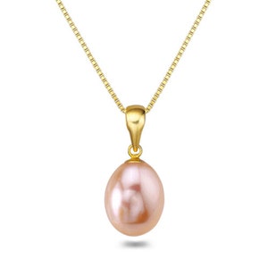 Pink Freshwater Pearl Pendant Necklace 16"/18" Silver Chain for Holiday Season Freshwater Necklace Pendant for Women Pink Pearl Pendant
