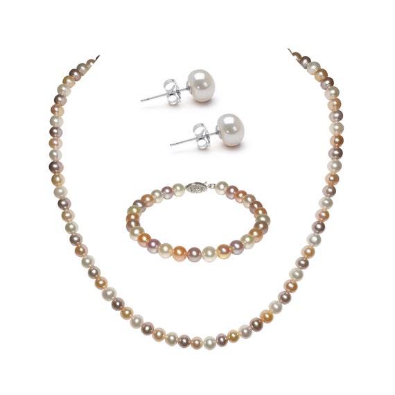 Multicolor pearl necklace set deals