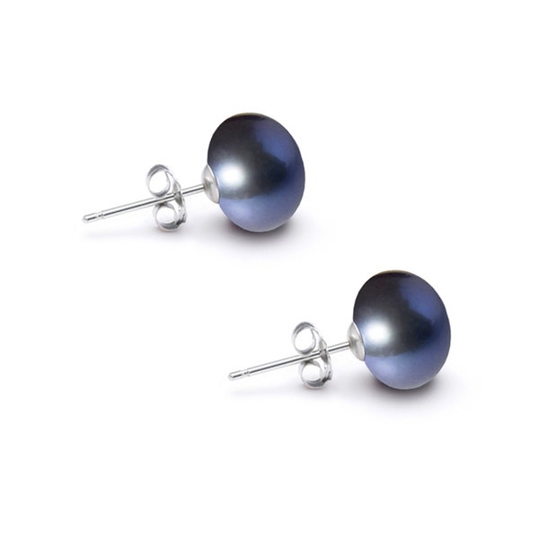 Freshwater Pearl Earring Studs 8mm-9mm Silver Earrings for Women Great Gift for Holiday - Freshwater Night Blue Pearl Stud Earrings Sets