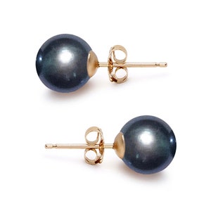 Freshwater pearl earrings studs 6mm-9mm AAA graded Japanese light blue pearl stud earrings silver settings for women certification gift box