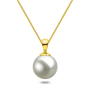 AAAA White Pearl Necklace 6-14mm Round Freshwater Pearl Solitaire 14K Gold Plated Sterling Silver 16-18" Box Chain Wedding Jewelry Gift