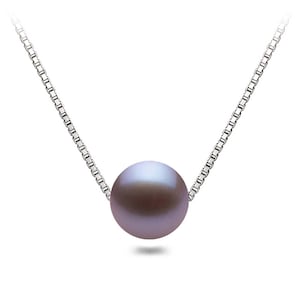 Floating Lilac Pearl Pendant - Japanese Pearl Necklace - Freshwater Pearl Floating Pendant - Silver Chain Jewelry - Certificate & Gift Box