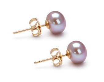 Freshwater Pearl Earring Studs 5mm-10mm Silver Earrings for Women Great Gift for Holiday Season - Freshwater Lavender Pearl Stud Earring Set
