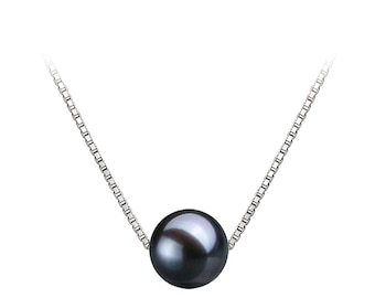 8.5-12.5mm South Sea Black Floating Shell Pearl Pendant Necklace 16" or 18" with 925 Sterling Silver Chain Necklace Pendant for Women