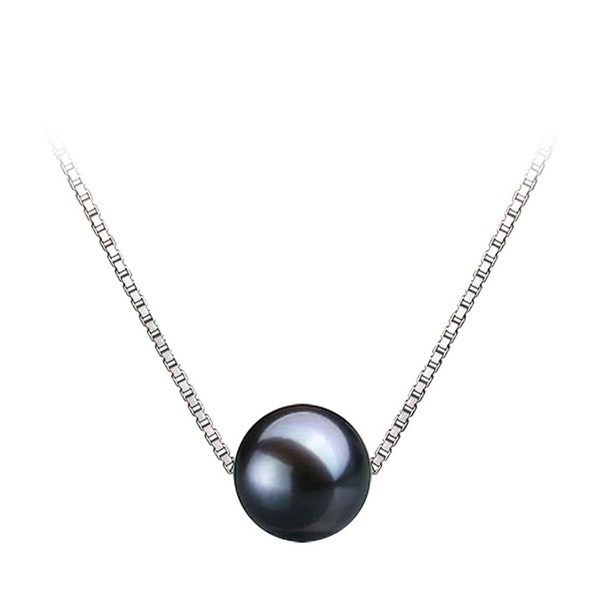 8.5-12.5mm South Sea Black Floating Shell Pearl Pendant Necklace 16" or 18" with 925 Sterling Silver Chain Necklace Pendant for Women