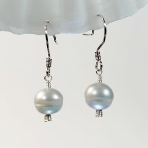 Silver Gray Pearl Dangle Earring AA 8.5mm Freshwater Pearl Dangle Earrings Set for Women Holiday Specials Silver Earrings Setting