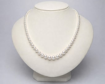 AAAA Japanese Akoya Pearl Necklace | Saltwater Graduated Pearls 3.5mm-10mm | Certified White Pearls | 16 18 22 Inch | Gift Box Silver Clasp