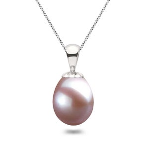 Freshwater pearl pendants 16 or 18 inch sterling silver chain huge lavender teardrop pearl necklace pendant women drop shape pearl jewelry