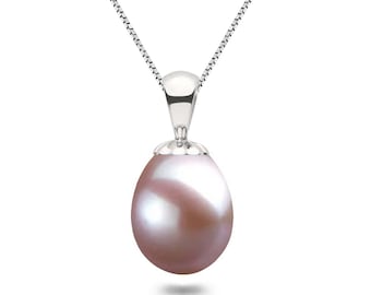 Freshwater pearl pendants 16 or 18 inch sterling silver chain huge lavender teardrop pearl necklace pendant women drop shape pearl jewelry