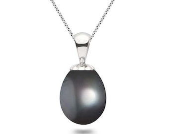 Freshwater pearl pendants 16 or 18 inch sterling silver chain huge black teardrop pearl necklace pendant for women drop shape pearl jewelry