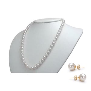 Japanese AAA White Pearl Necklace 18&quot; and Matching Pearl Earring Studs Freshwater Pearl Pendant Necklace Stud Earring Set for Holiday Season