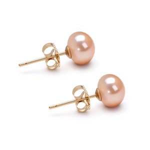 5mm-10mm pink pearl stud earrings with sterling silver settings freshwater pearl earring studs for women push backs or screw backs sets