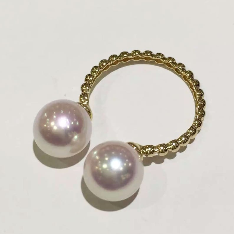 Holiday Gift Engagement Ring Japanese Akoya Pearl Ring in 14K Solid Gold Ring Setting White Akoya Pearl Custom Made Wedding Jewelry