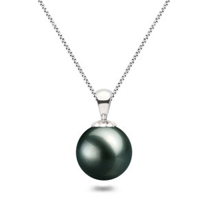 Black Tahitian Pearl Pendant Necklace Sterling Silver 16&quot; or 18&quot; Chain Holiday Season Tahitian Black Pearl Necklace Pendant for Women
