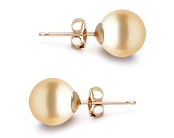 AAAA Champagne Freshwater Pearl Earring Studs 5mm-10mm 14K Gold Earrings for Women Great Gift - Japanese Champagne Pearl Stud Earrings Sets