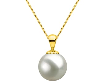 6-13.5mm Huge AAA White Freshwater Pearl Pendant Necklace 16"/18" Silver Chain Freshwater Necklace Pendant for Women White Pearl Pendant