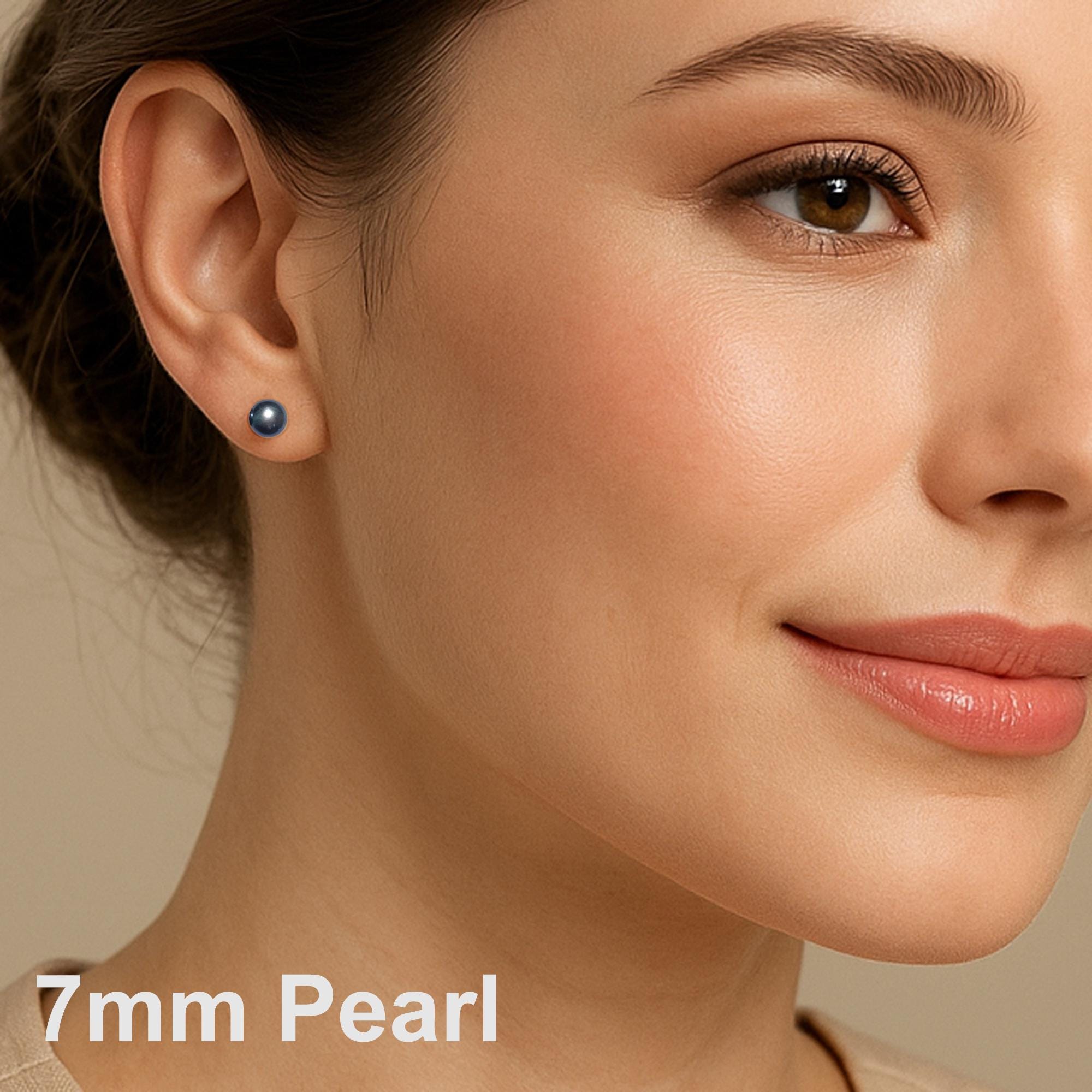 Light Blue Pearl Earrings AAA 6mm-9mm Japanese Freshwater Pearl