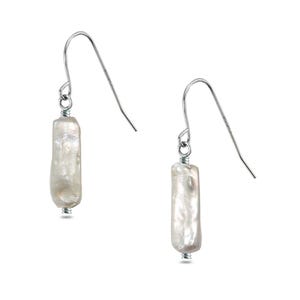 AAA Rectangle Pearl Dangle Earrings White Freshwater Pearl Hook Earrings for Women Sterling Silver Settings with Certificate and Gift Box