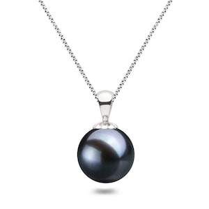Black Akoya Pearl Pendant – Japanese Akoya Pearl Necklace 16 or 18 Inch Sterling Silver Chain AAAA Graded Pearls – Wedding Jewelry Gift