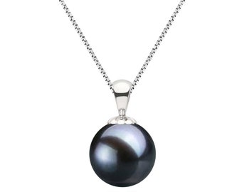 Ciondoli in perle Akoya, catena in argento sterling da 16 o 18 pollici, collana con pendenti in perle nere giapponesi da 6-10 mm per donna con certificazione AAAA