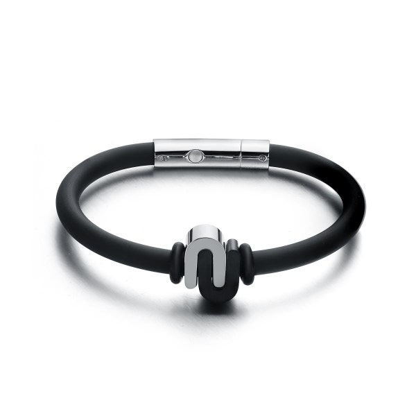 Magnetic Stainless Steel Bracelet for Men 8" Mens Black Silicone Bracelet