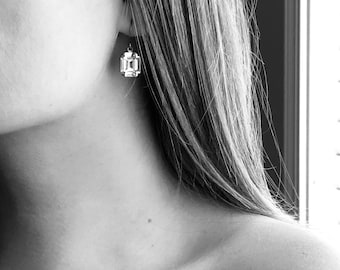 12mm Crystal Square drop earrings w/ Swarovski® stones Wedding Bride - Emerald cut Octagon Rectangle Clear Gorgeous 12mm Elegant Bridesmaid